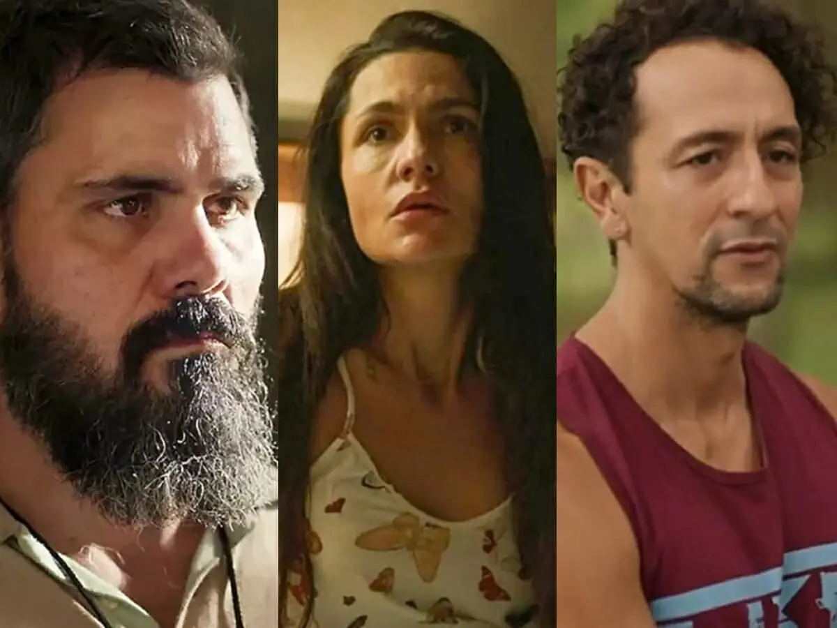 Alcides (Juliano Cazarré), Zefa (Paula Barbosa) e José Lucas (Irandhir Santos) de Pantanal