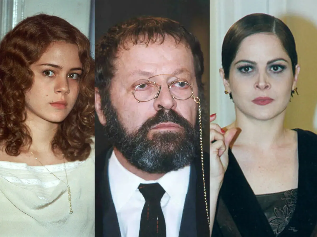 Bianca (Leandra Leal), Joaquim (Carlos Vereza) e Marcela (Drica Moraes) em O Cravo e a Rosa