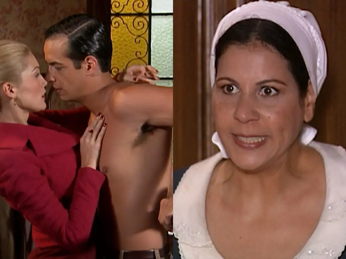 Cristina (Flávia Alessandra), Ivan (Thiago Luciano) e Zulmira (Carla Daniel) de Alma Gêmea