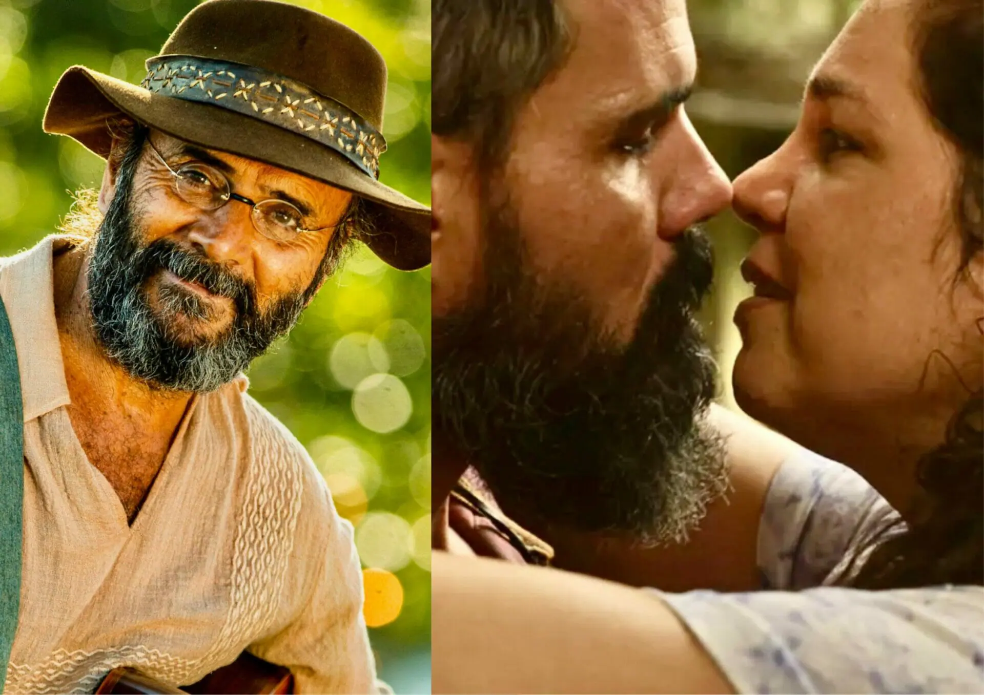 Eugênio (Almir Sater), Alcides (Juliano Cazarré) e Maria Bruaca (Isabel Teixeira) em Pantanal