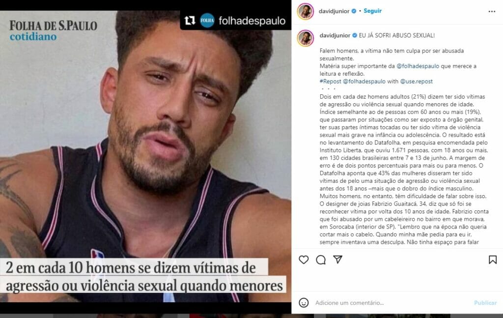 David Junior fez postagem no Instagram