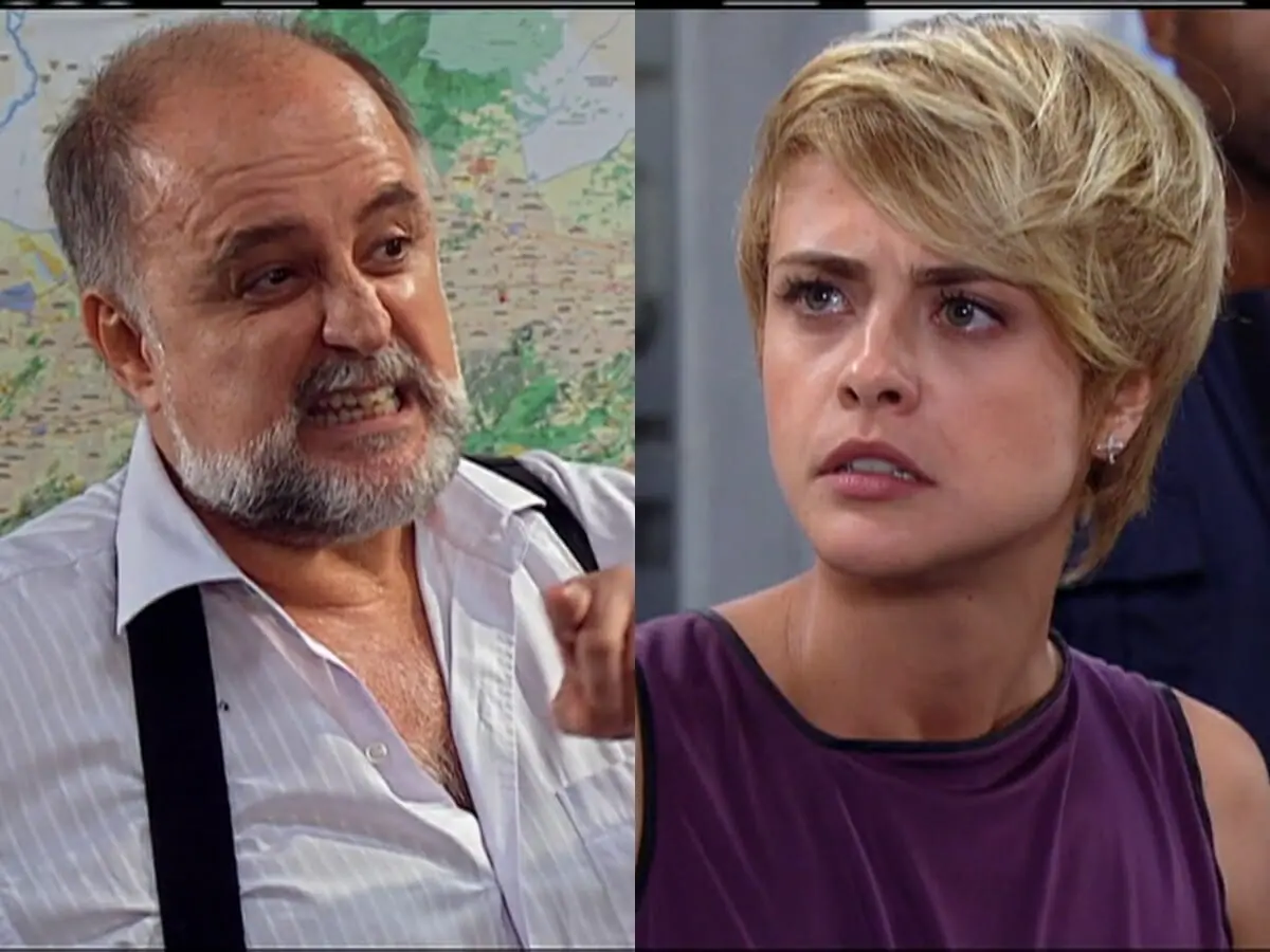 Delegado Fausto (Ricardo Pavão) e Carolina (Juliana Silveira) de Chamas da Vida