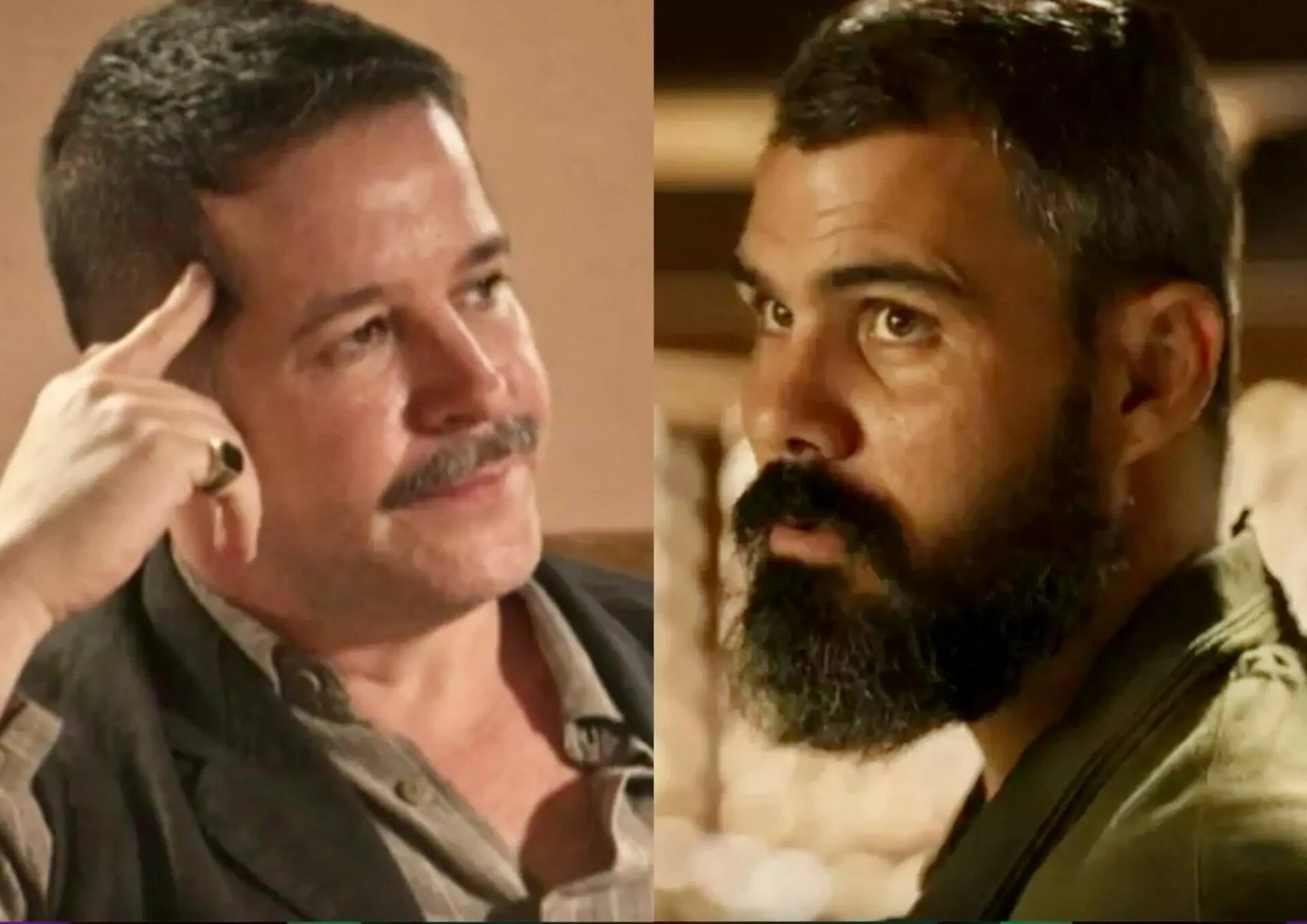 Tenório (Murilo Benício) e Alcides (Juliano Cazarré) em Pantanal