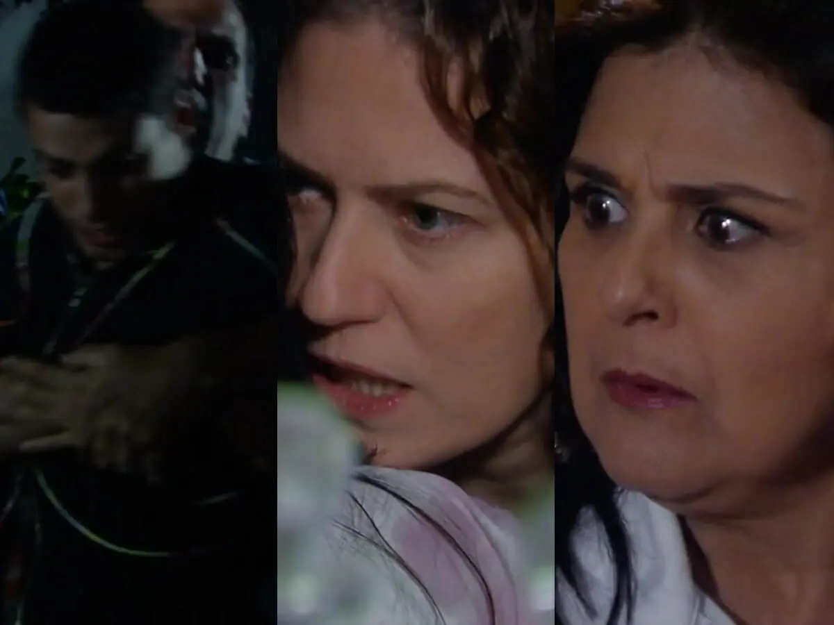 Halley (Cauã Reymond), Flora (Patrícia Pillar) e Cilene (Elizângela) de A Favorita