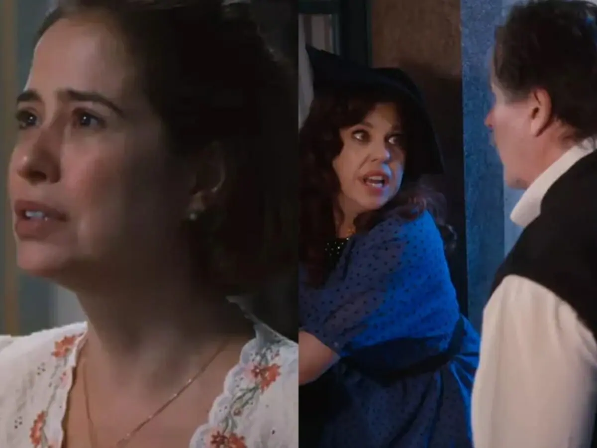 Heloísa (Paloma Duarte), Úrsula (Bárbara Paz) e Matias (Antonio Calloni) de Além da Ilusão