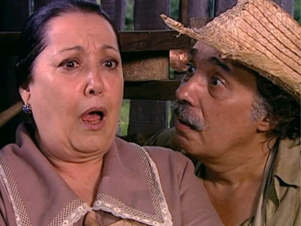 Mimosa (Suely Franco) e Calixto (Pedro Paulo Rangel) em O Cravo e a Rosa