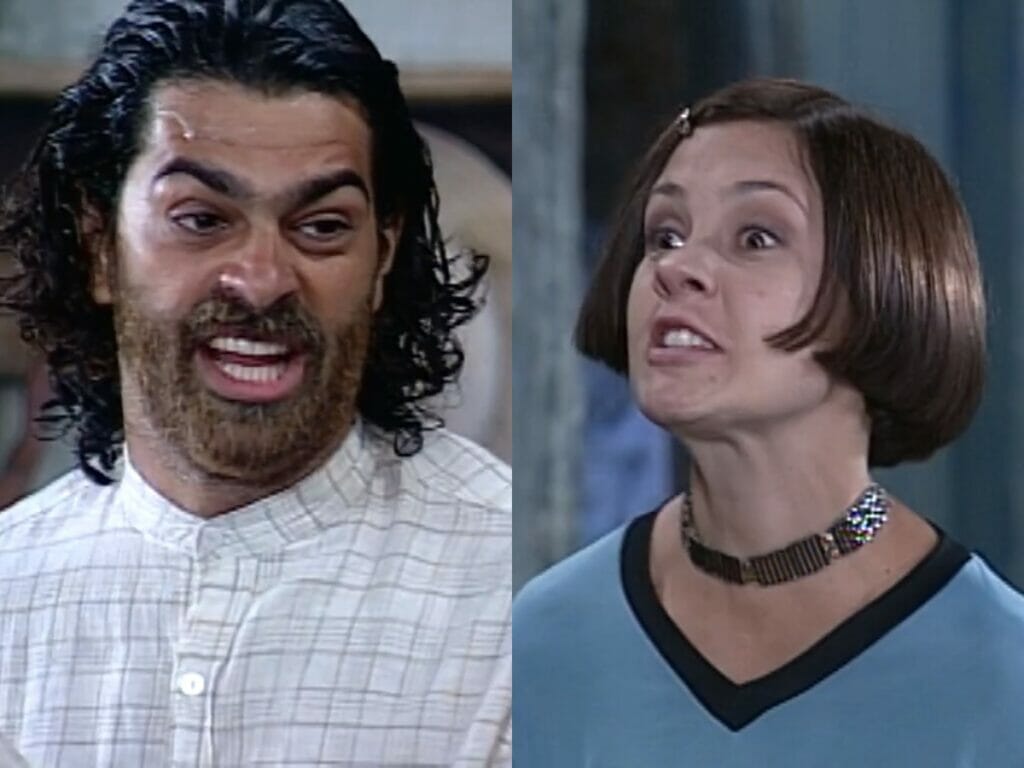 Petruchio (Eduardo Moscovis) e Catarina (Adriana Esteves) de O Cravo e a Rosa