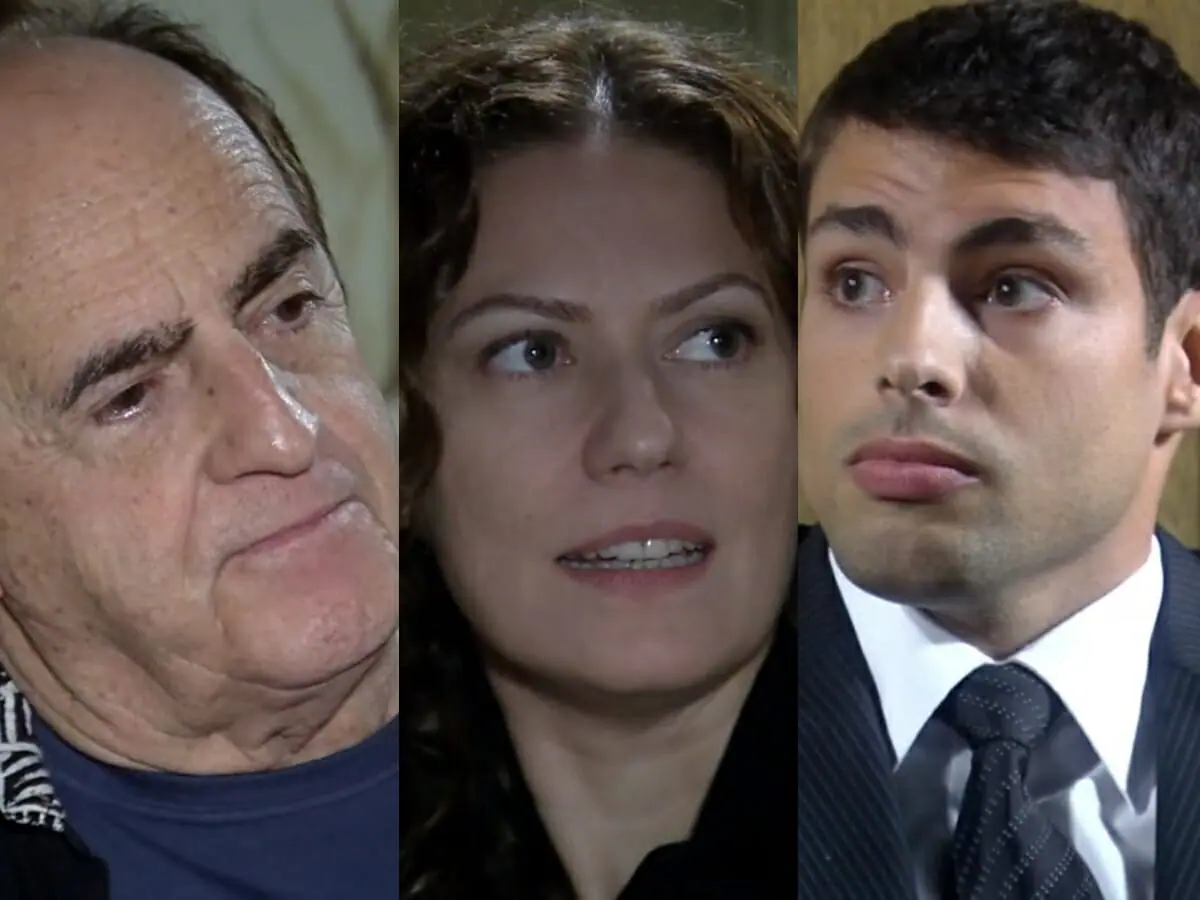 Silverinha (Ary Fontoura), Flora (Patrícia Pillar) e Halley (Cauã Reymond) de A Favorita