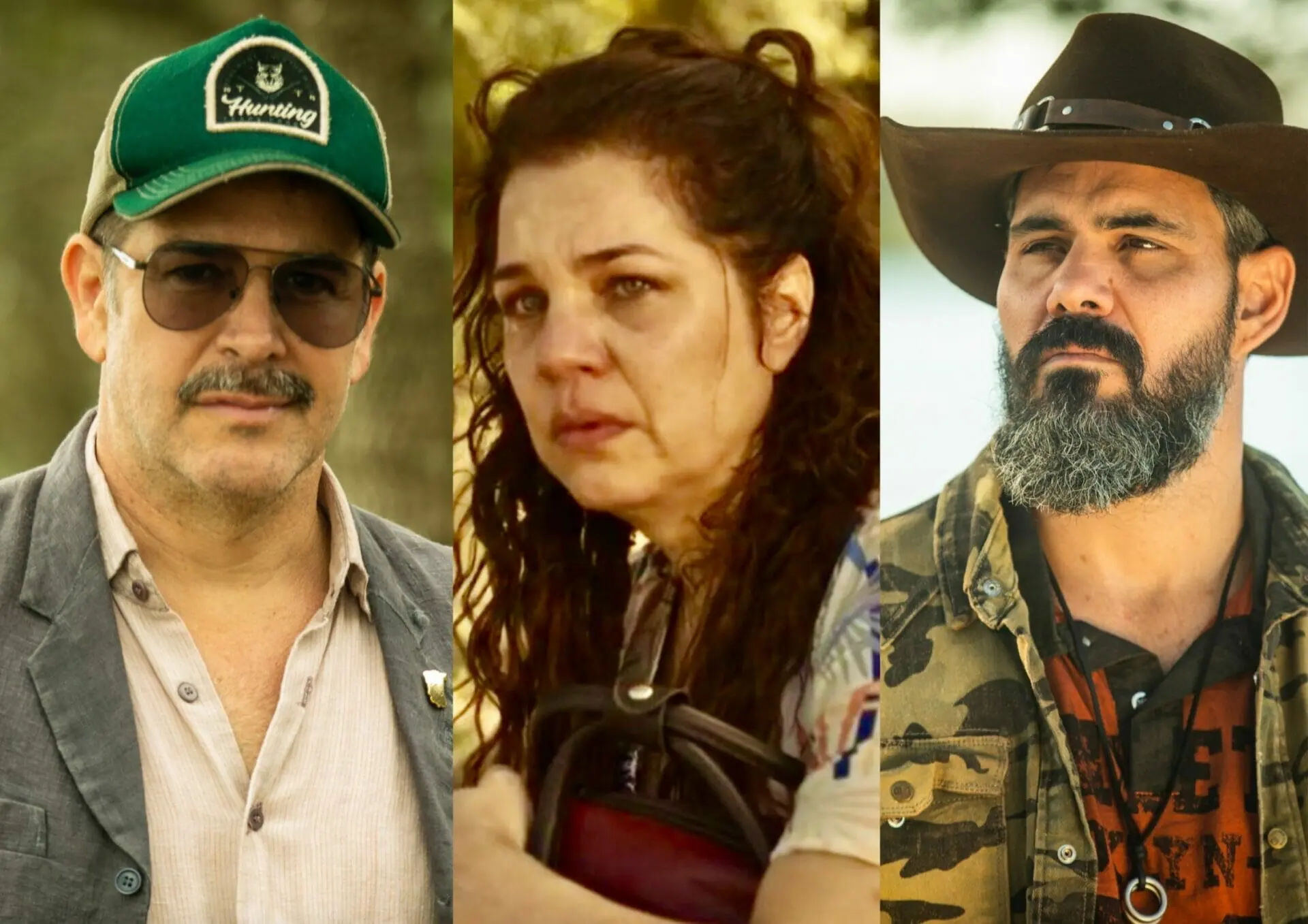 Tenório (Murilo Benício), Maria Bruaca (Isabel Teixeira) e Alcides (Juliano Cazarré) em Pantanal