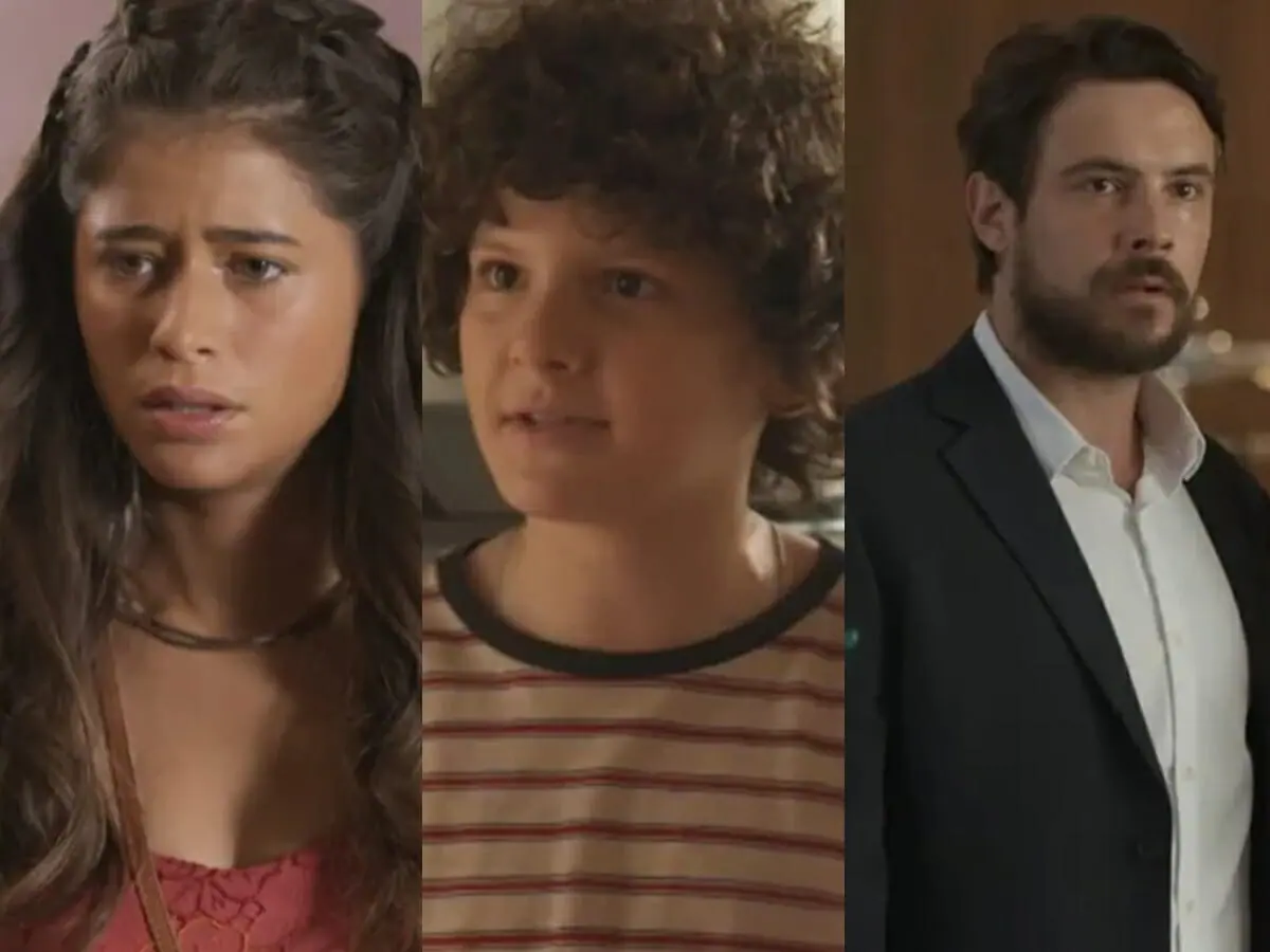 Candoca (Isadora Cruz), Manduca (Enzo Diniz) e Zé Paulino (Sergio Guizé) de Mar do Sertão