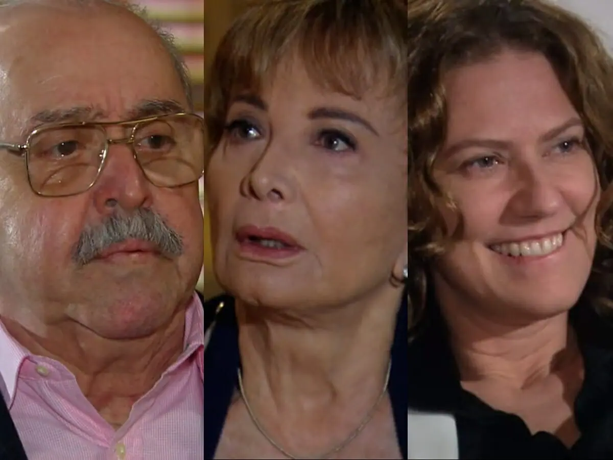 Gonçalo (Mauro Mendonça), Irene (Glória Menezes) e Flora (Patrícia Pillar) de A Favorita