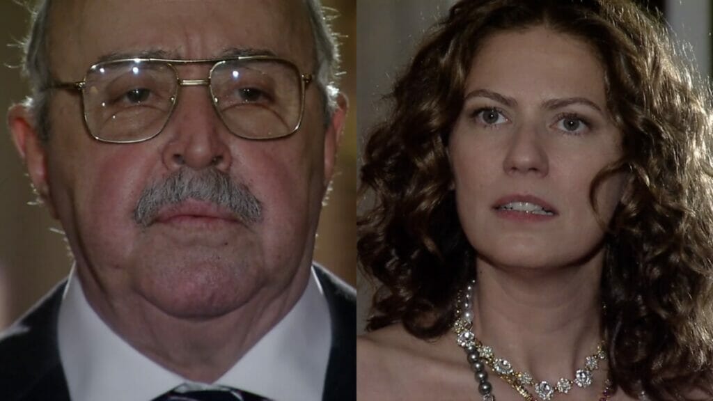 Gonçalo (Mauro Mendonça) e Flora (Patrícia Pillar) de A Favorita