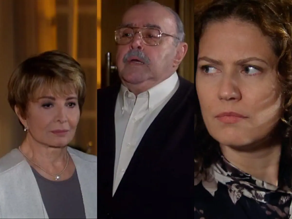 Irene (Glória Menezes), Gonçalo (Mauro Mendonça) e Flora (Patrícia Pillar) de A Favorita