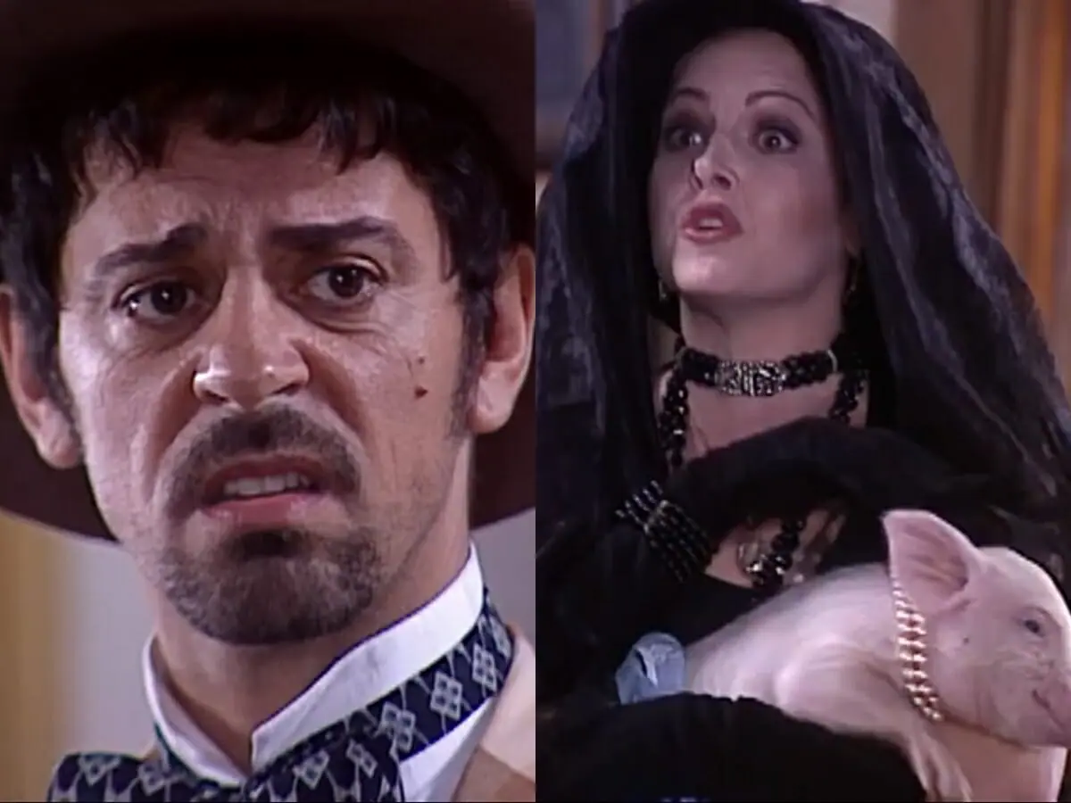 Januário (Taumaturgo Ferreira) e Marcela (Drica Moraes) de O Cravo e a Rosa