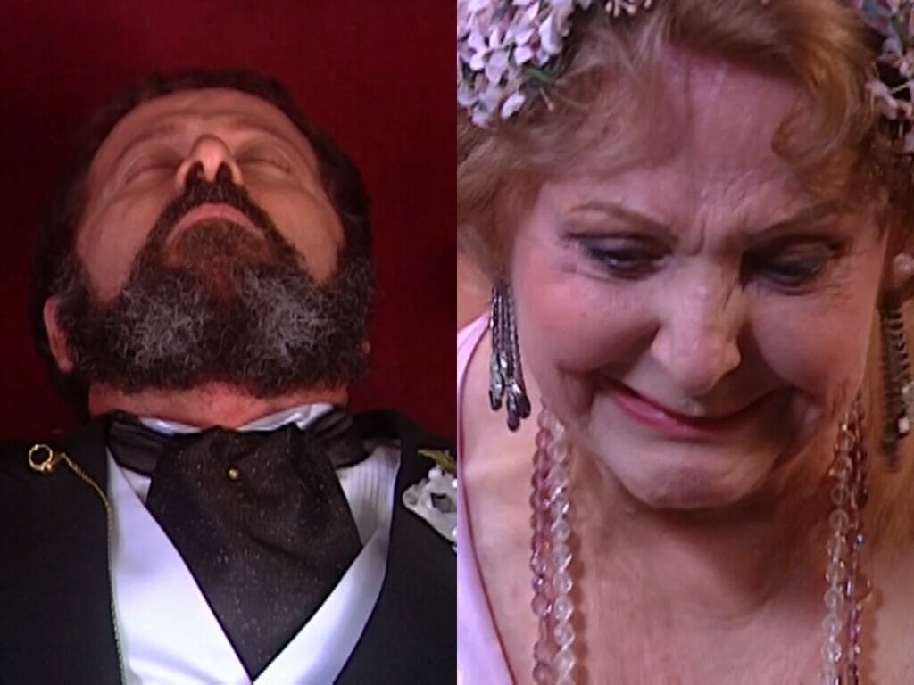 Joaquim (Carlos Vereza) e Josefa (Eva Todor) de O Cravo e a Rosa