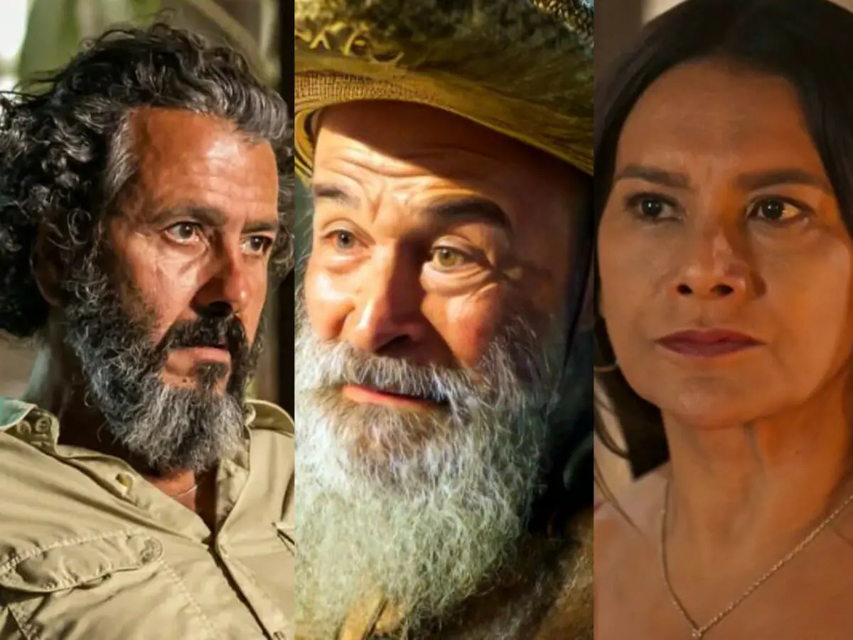 José Leôncio (Marcos Palmeira), Velho do Rio (Osmar Prado) e Filó (Dira Paes) em Pantanal