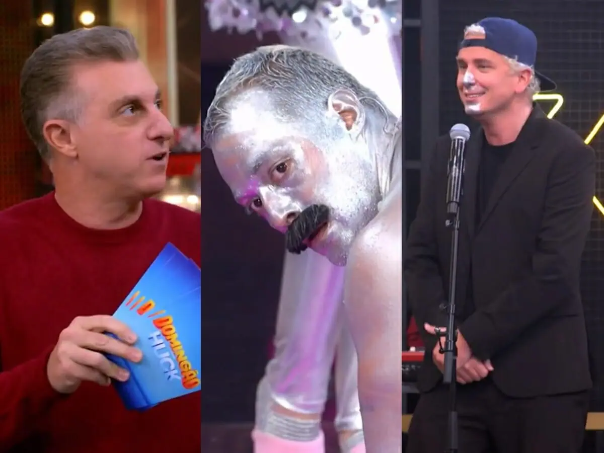 Luciano Huck, Eduardo Sterblitch e Rafael Portugal no Domingão com Huck