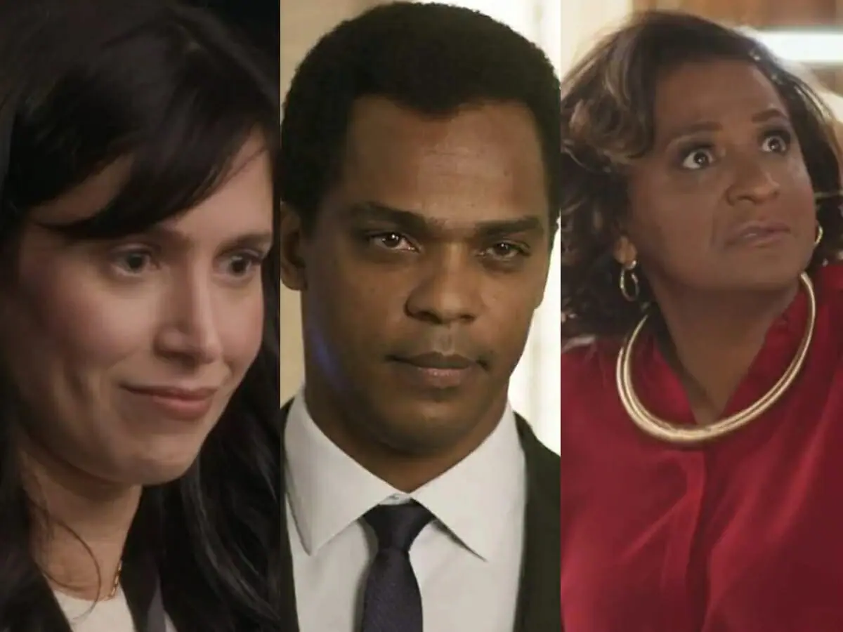 Regina (Mel Lisboa), Caio (Rocco Pitanga) e Martha (Claudia Di Moura) de Cara e Coragem