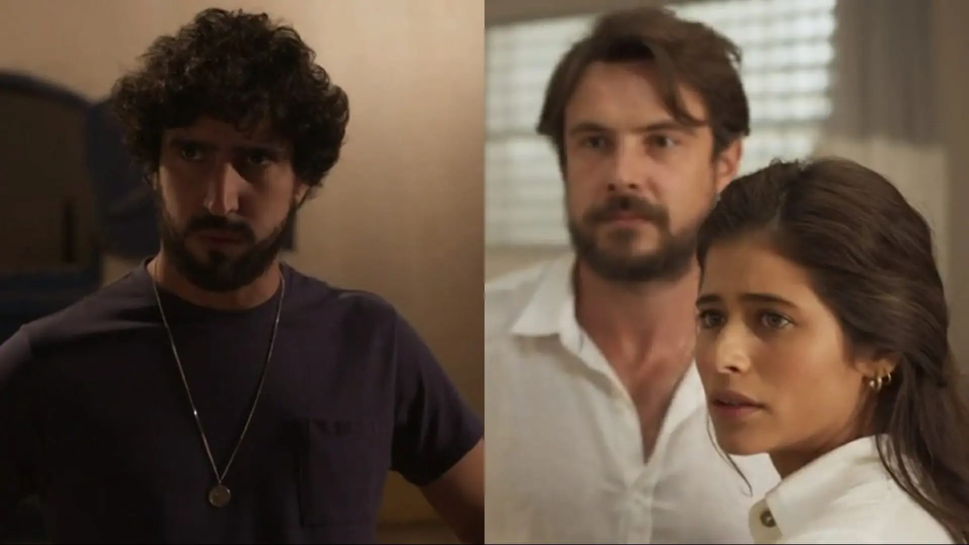 Tertulinho (Renato Góes), Zé Paulino (Sergio Guizé) e Candoca (Isadora Cruz) de Mar do Sertão