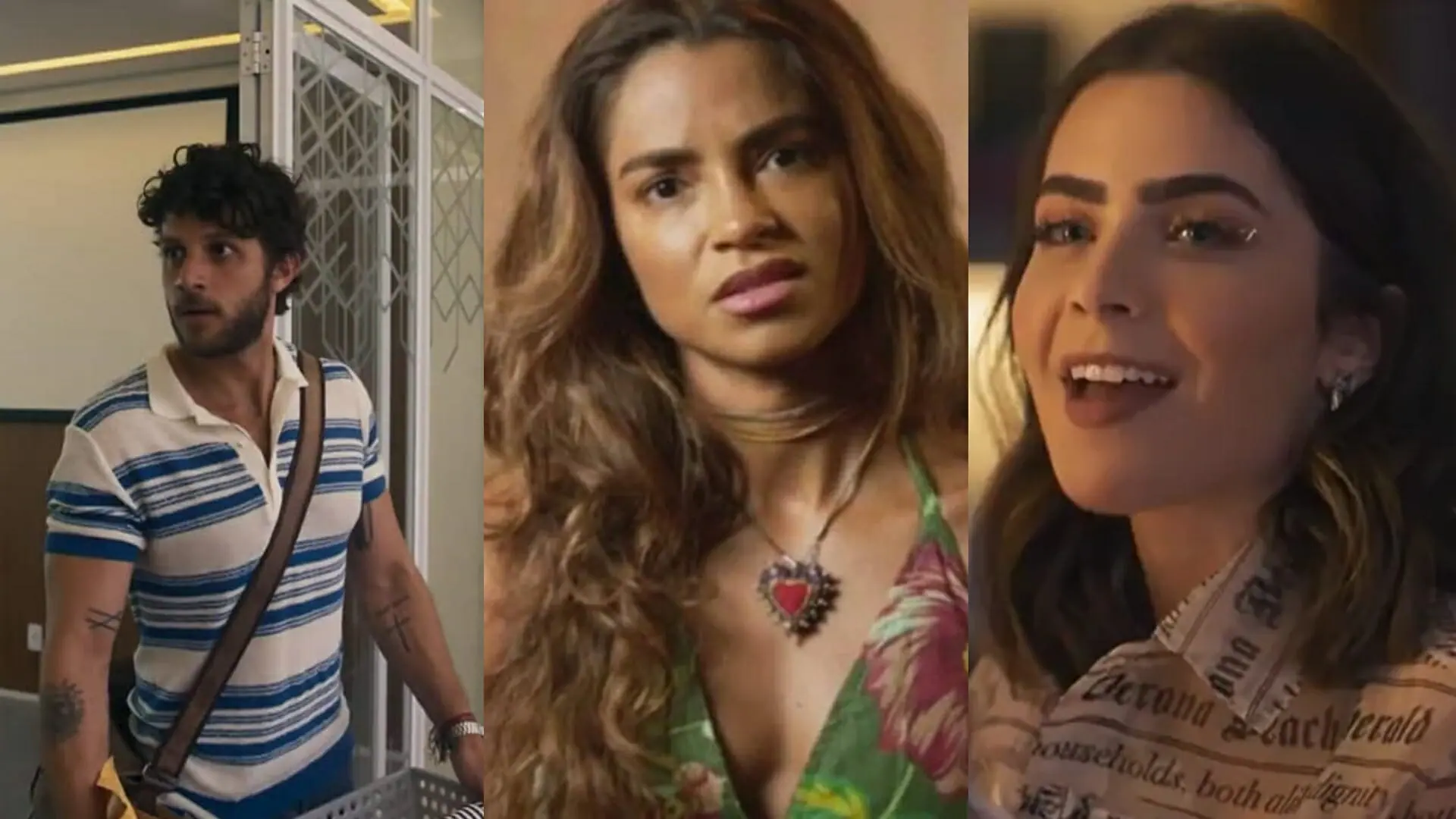 Ari (Chay Suede), Brisa (Lucy Alves) e Chiara (Jade Picon) de Travessia