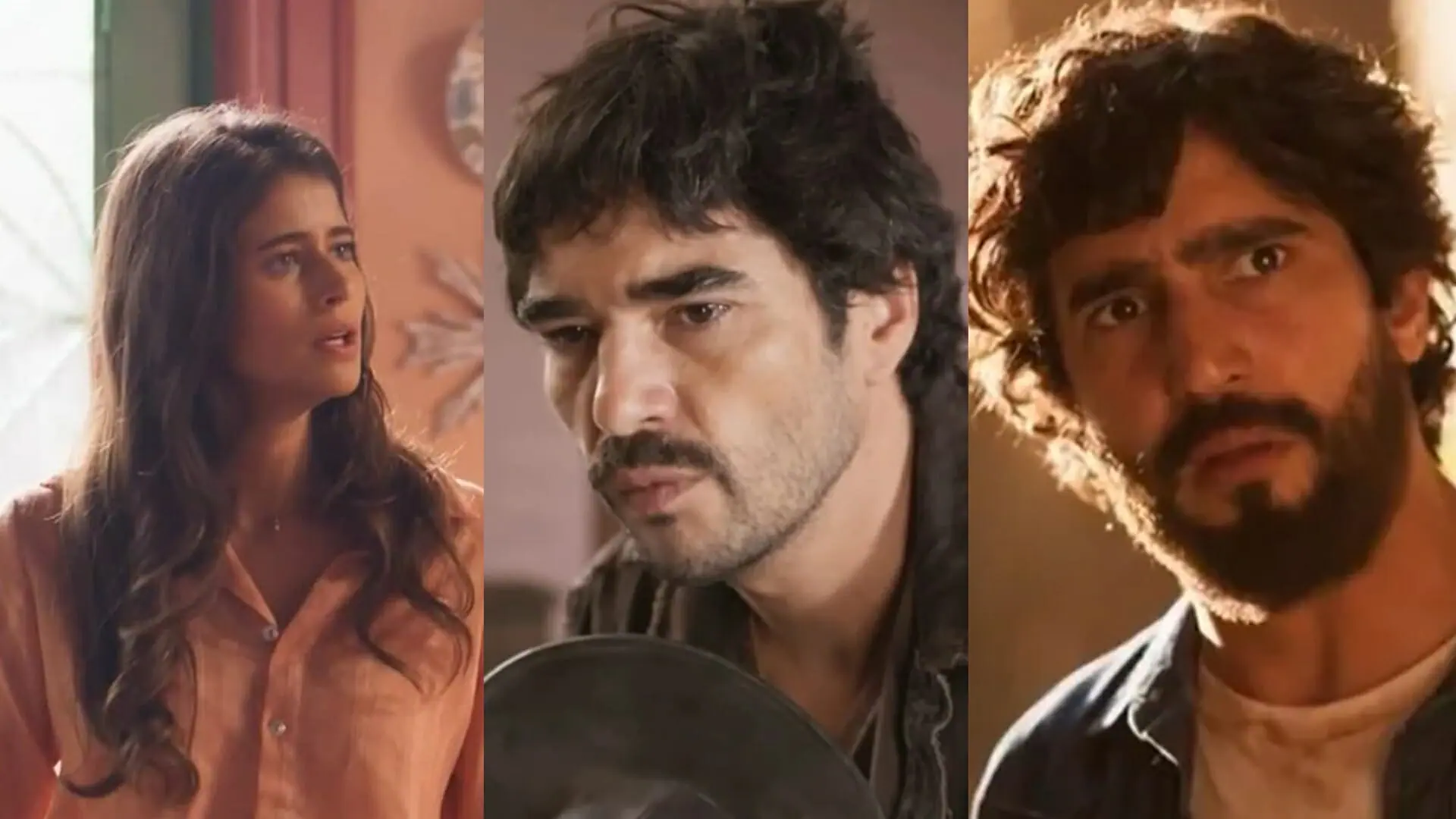 Candoca (Isadora Cruz), Pajeú (Caio Blat) e Tertulinho (Renato Góes) de Mar do Sertão