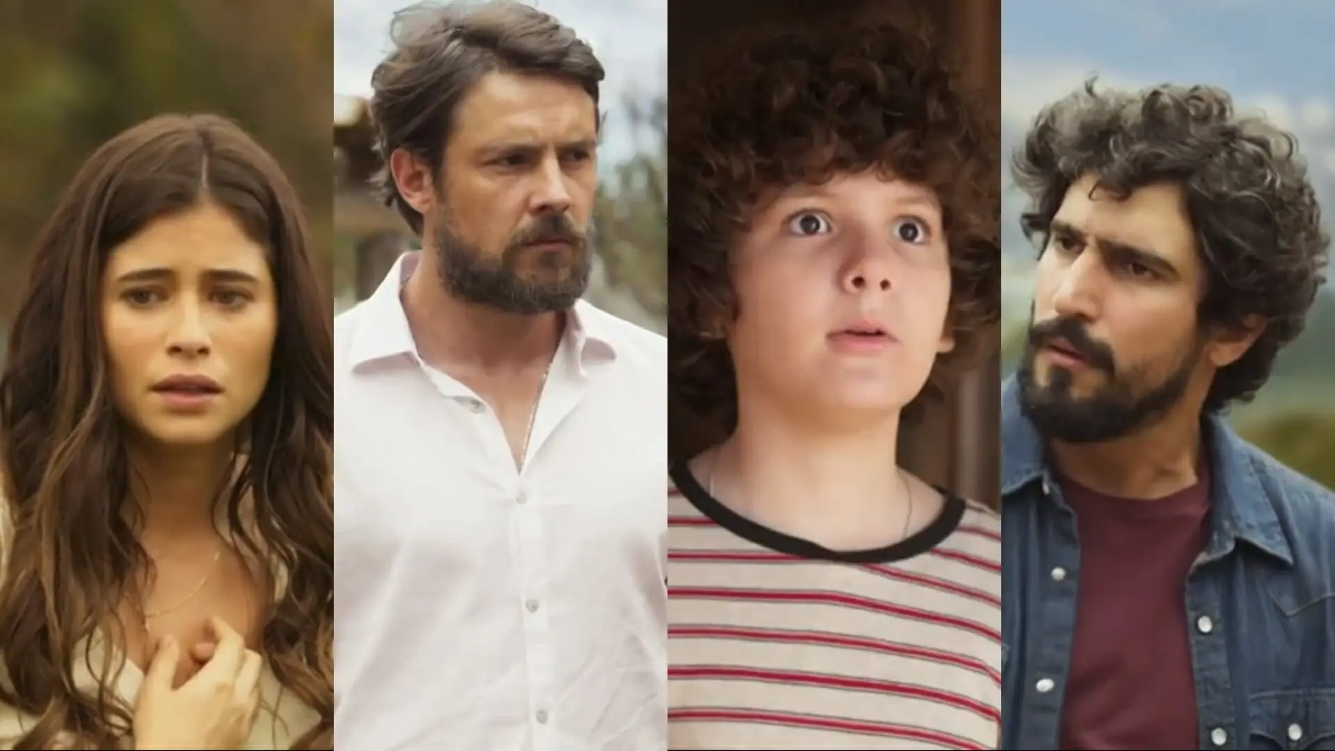 Candoca (Isadora Cruz), Zé Paulino (Sergio Guizé), Manduca (Enzo Diniz) e Tertulinho (Renato Góes) de Mar do Sertão