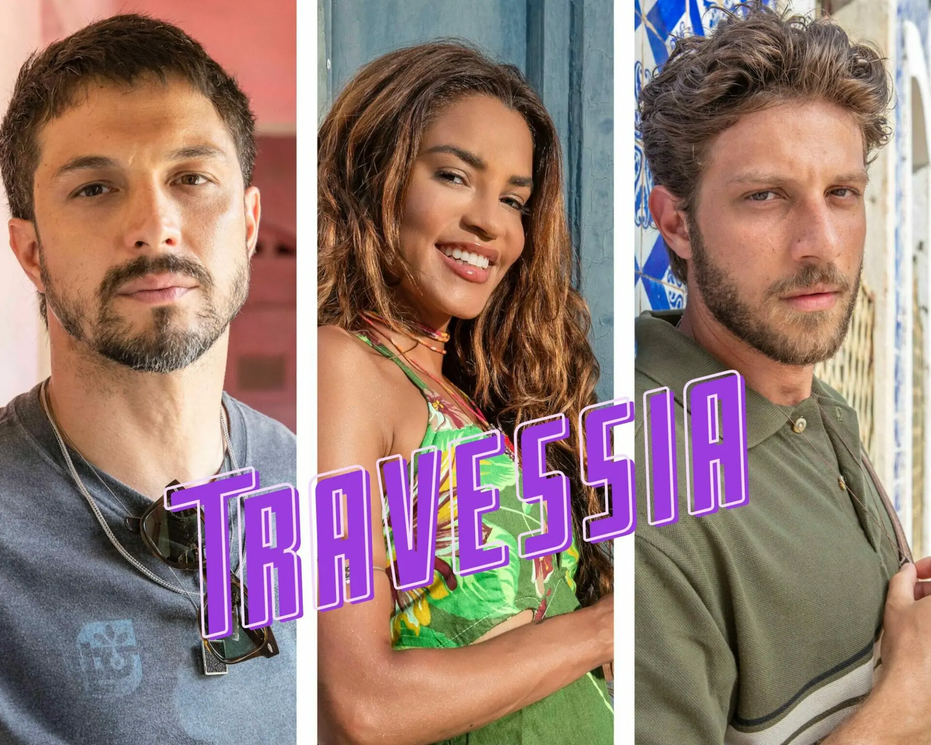 Oto (Romulo Estrela), Brisa (Lucy Alves) e Ari (Chat Suede) em Travessia
