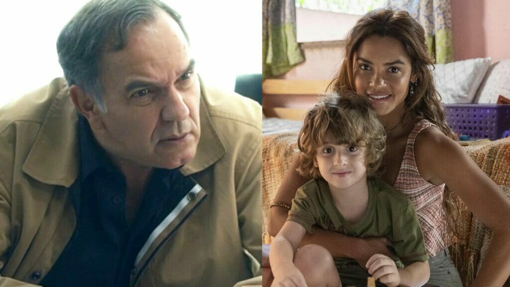 Guerra (Humberto Martins), Brisa (Lucy Alves) e seu filho Tonho em Travessia