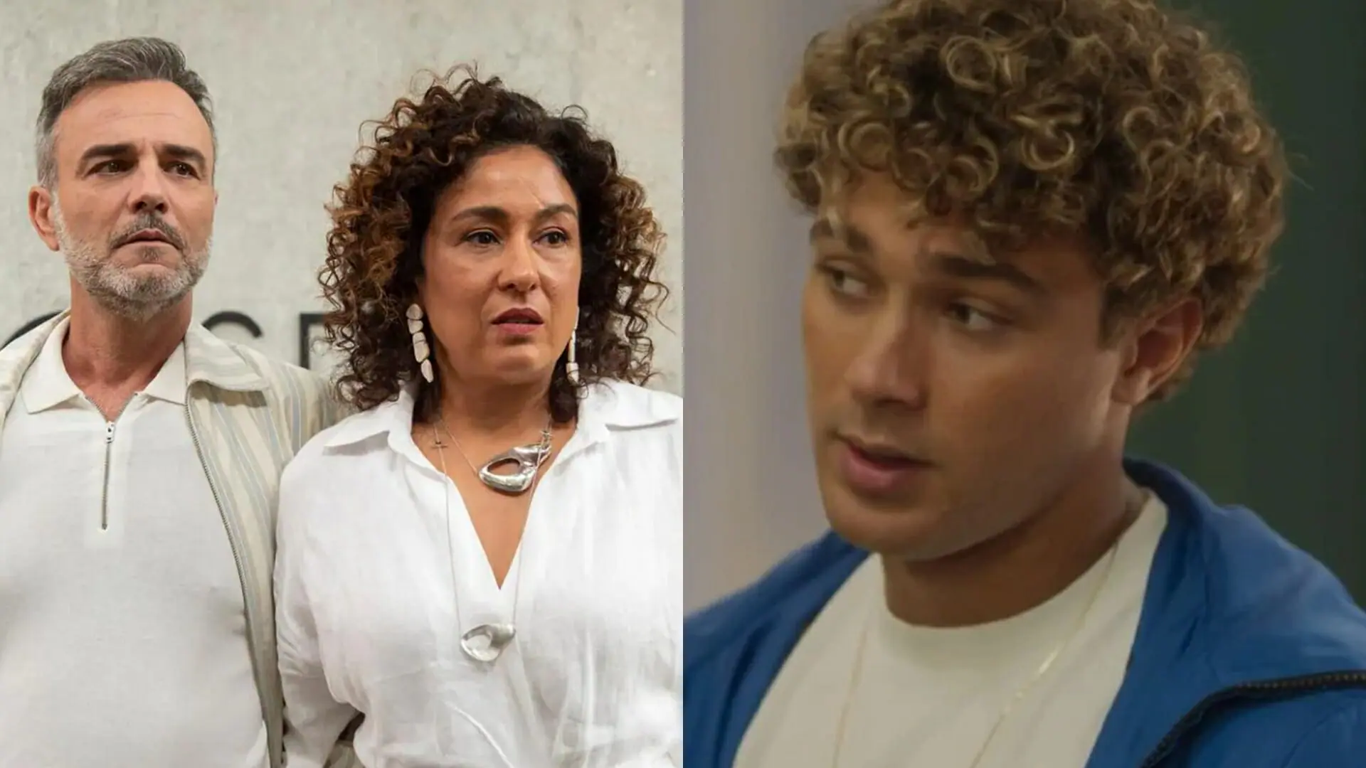 Gustavo (Marcelo Valle), Teca (Raquel Rocha) e Rico (André Luiz Frambach) de Cara e Coragem