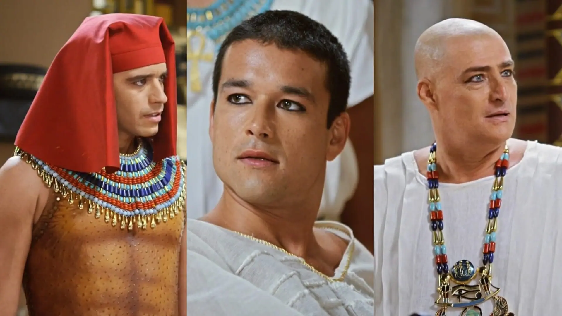 Moisés (Guilherme Winter), Ramsés (Sergio Marone) e Paser (Giuseppe Oristanio) de Os Dez Mandamentos