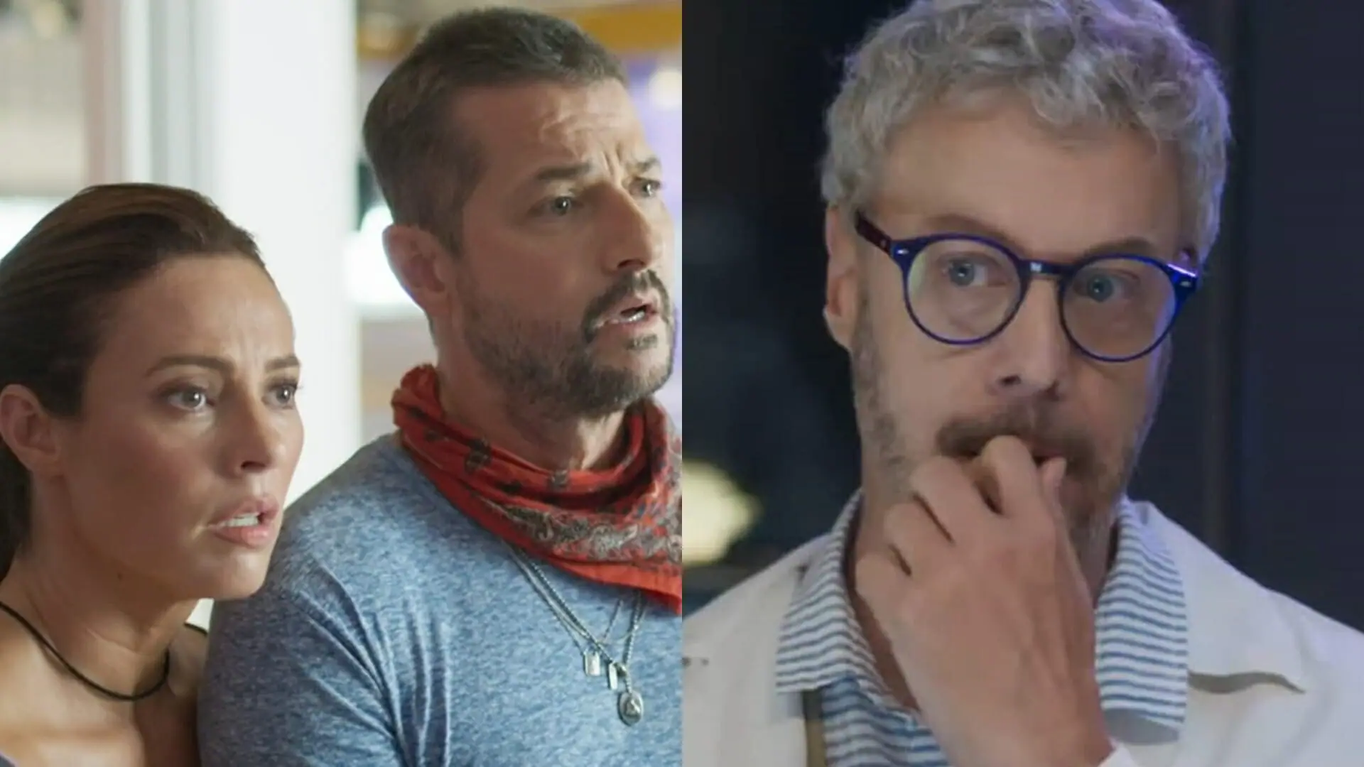 Pat (Paolla Oliveira), Moa (Marcelo Serrado) e Jonathan (Guilherme Weber) de Cara e Coragem