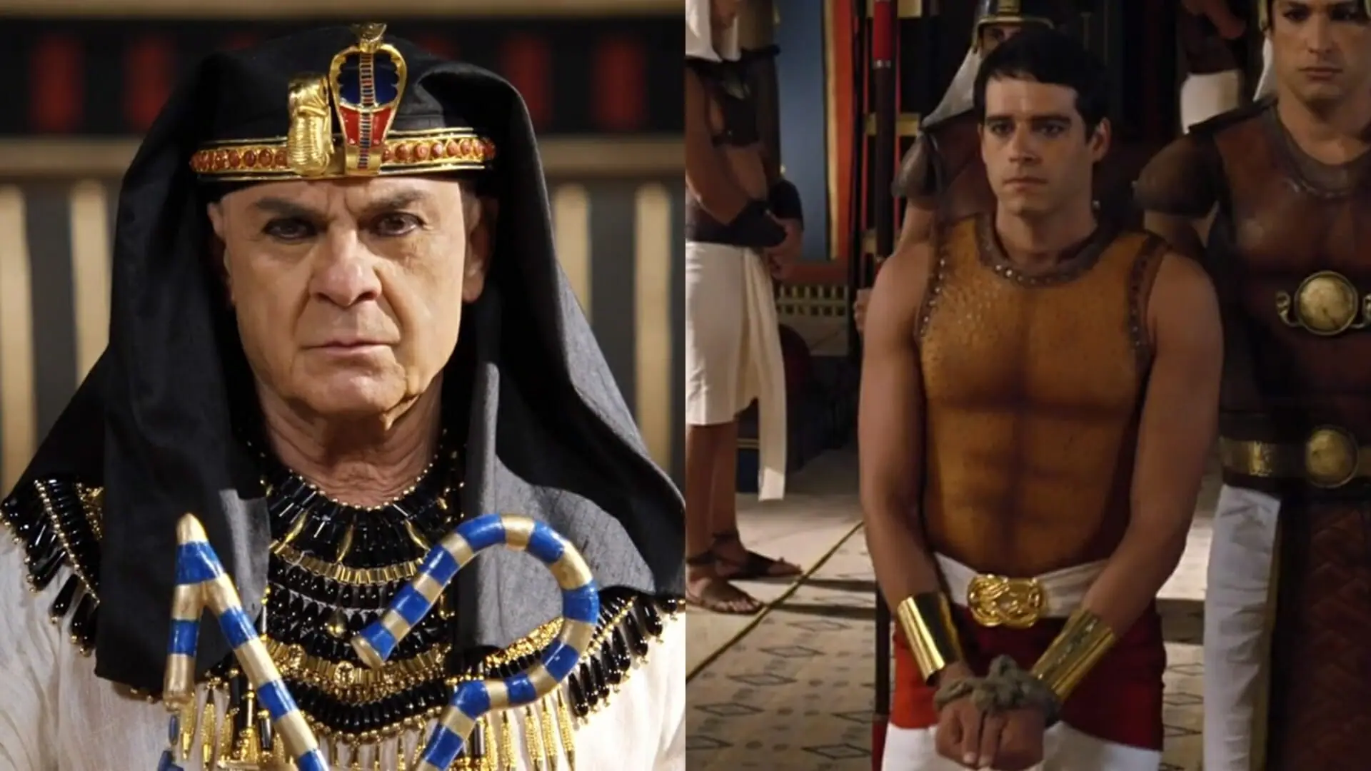 Seti (Zé Carlos Machado) e Moisés (Guilherme Winter) de Os Dez Mandamentos