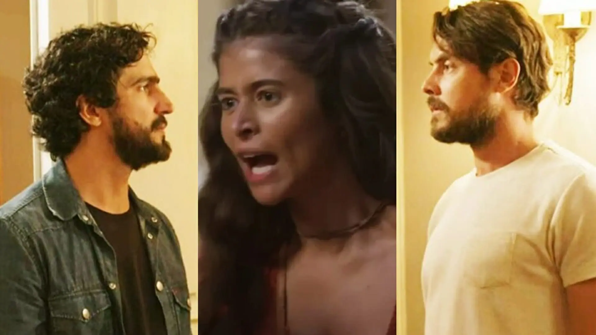 Tertulinho (Renato Góes), Candooca (Isadora Cruz) e Zé Paulino (Sergio Guizé) de Mar do Sertão