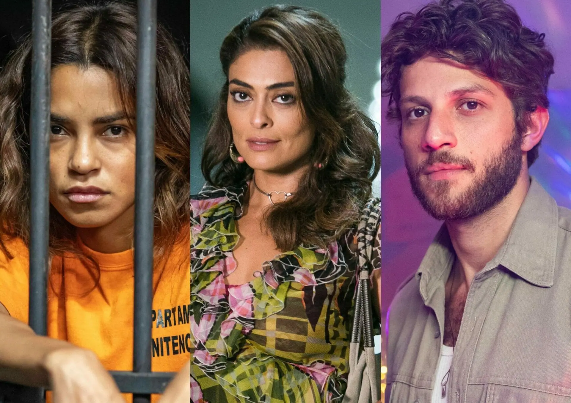 Brisa (Lucy Alves), Bibi Perigosa (Juliana Paes) e Ari (Chay Suede) em Travessia