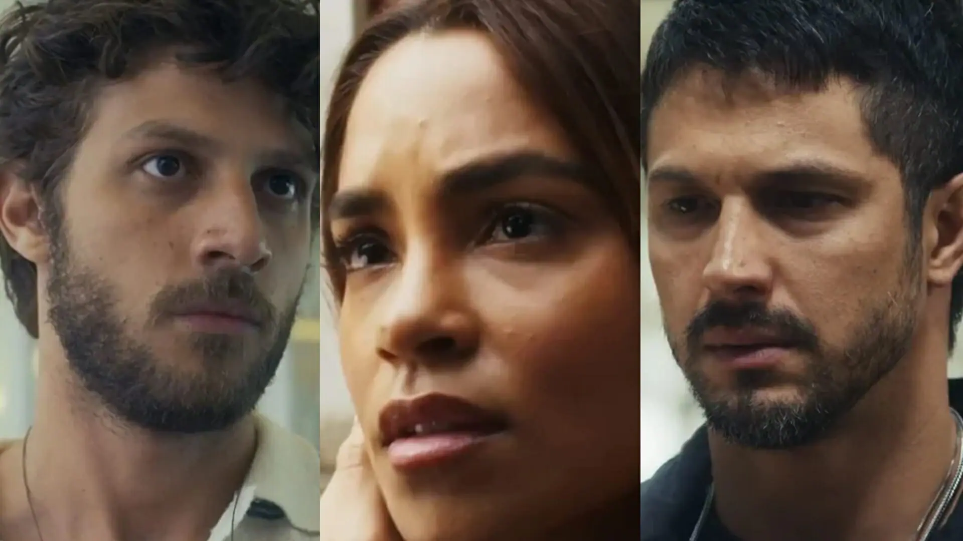 Ari (Chay Suede), Brisa (Lucy Alves) e Oto (Romulo Estrela) de Travessia