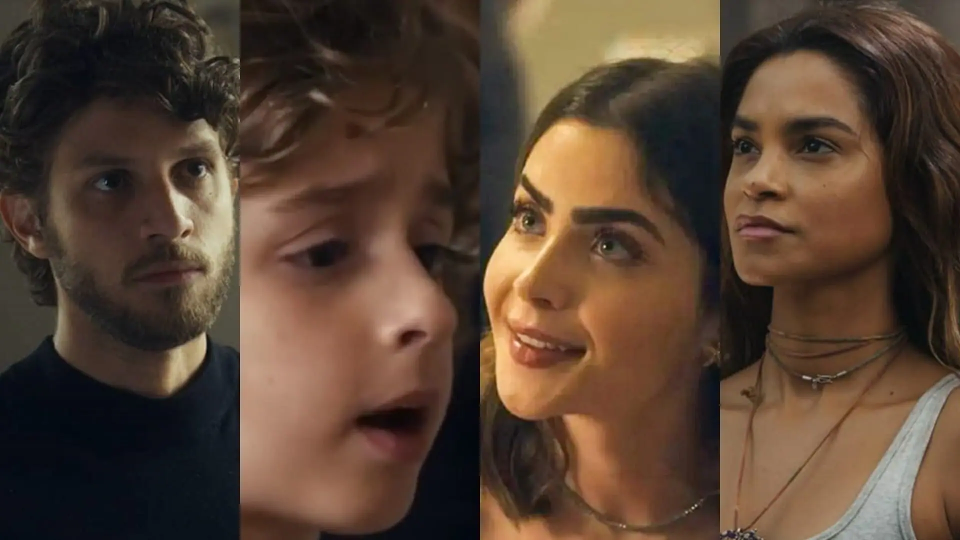 Ari (Chay Suede), Tonho (Vicente Alvite), Chiara (Jade Picon) e Brisa (Lucy Alves) de Travessia