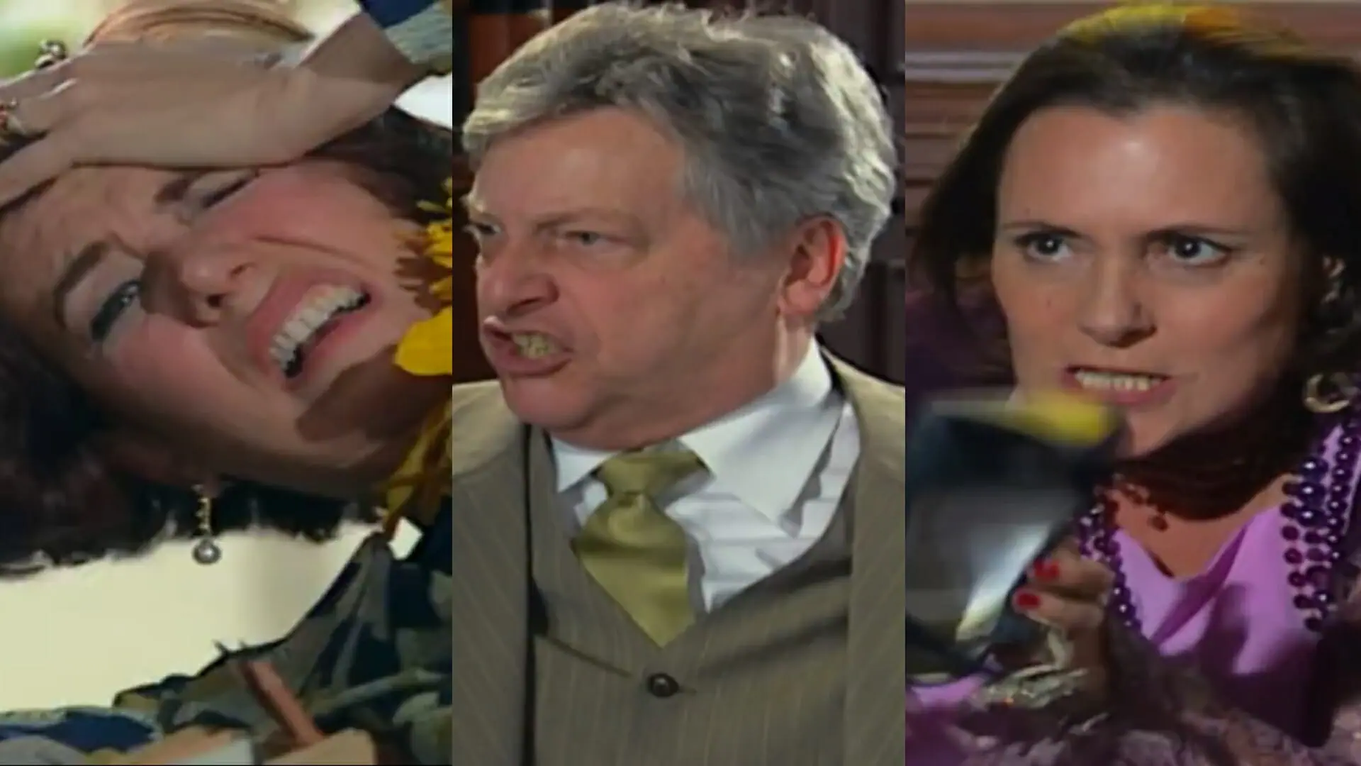 Bárbara (Lilia Cabral), Vivaldo (Fulvio Stefanini) e Jezebel (Elizabeth Savala) de Chocolate com Pimenta