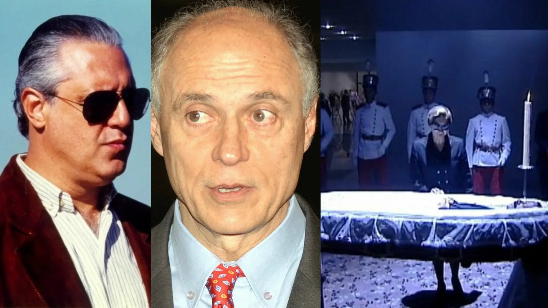Bruno Mezenga (Antônio Fagundes), Eduardo Suplicy e cena de velório em Rei do Gado