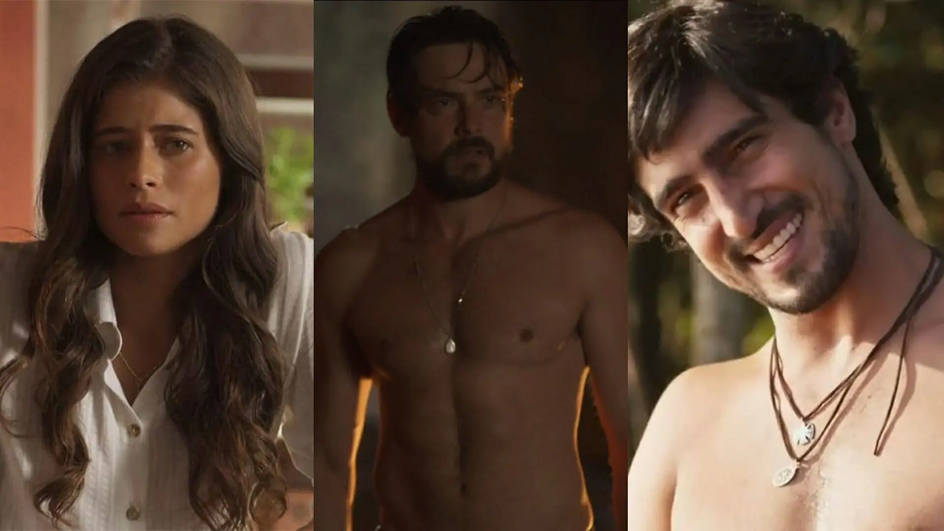Candoca (Isadora Cruz), Zé Paulino (Sergio Guizé) e Tertulinho (Renato Góes) de Mar do Sertão