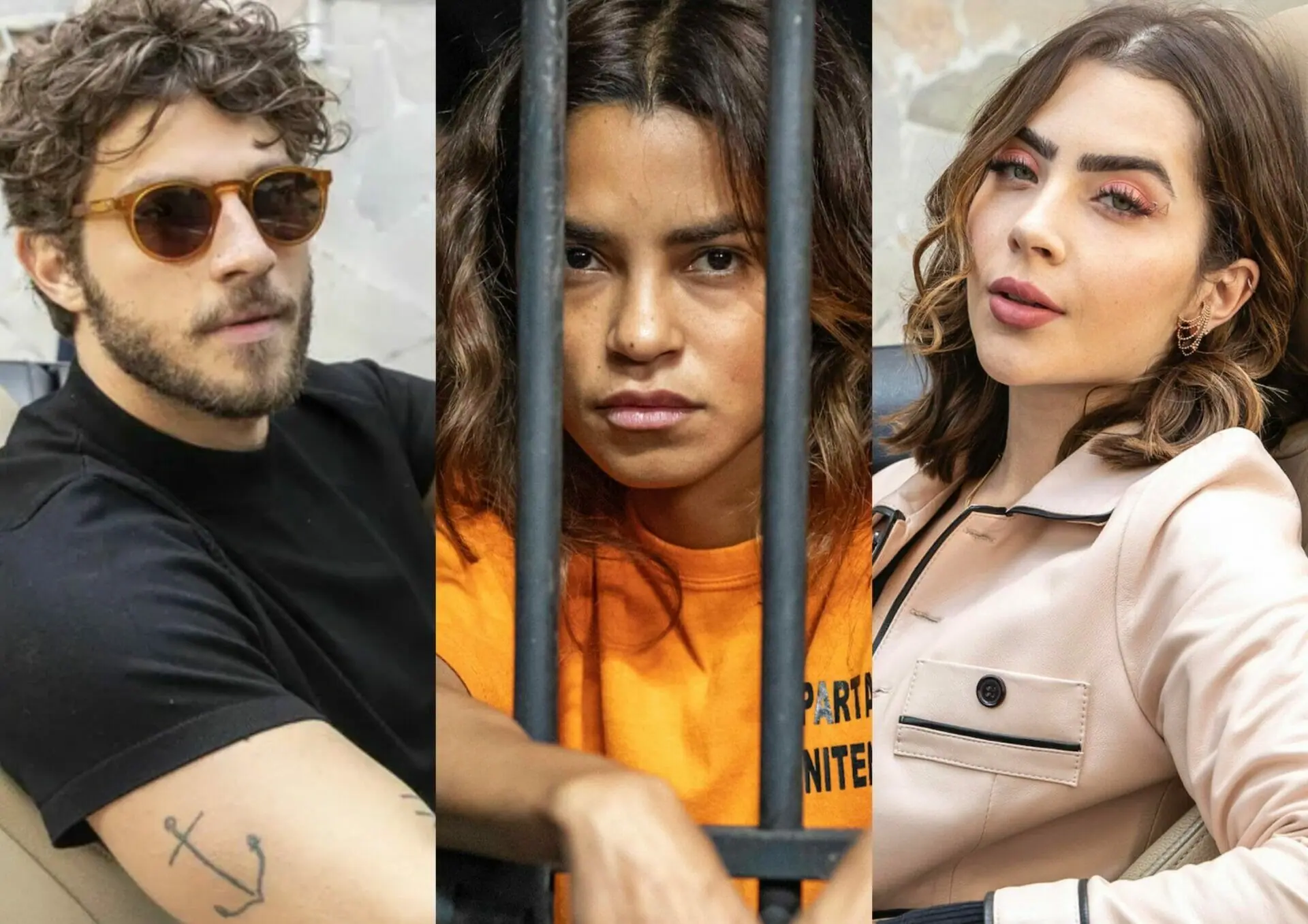 Ari (Chay Suede), Brisa (Lucy Alves) e Chiara (Jade Picon) em Travessia