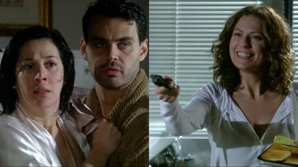 Donatela (Claudia Raia), Zé Bob (Carmo Dalla Vecchia) e Flora (Patrícia Pillar) de A Favorita