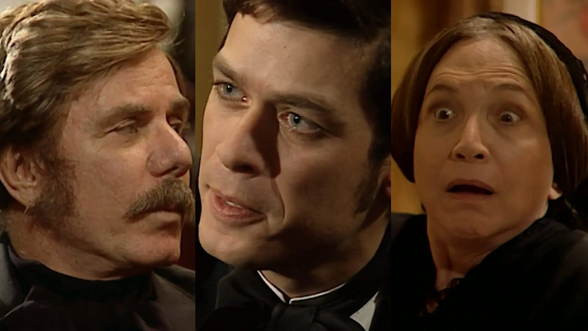Henrique Sobral (Reginaldo Faria), Inácio (Fábio Assunção) e Idalina (Nathalia Timberg) de Força de Um Desejo