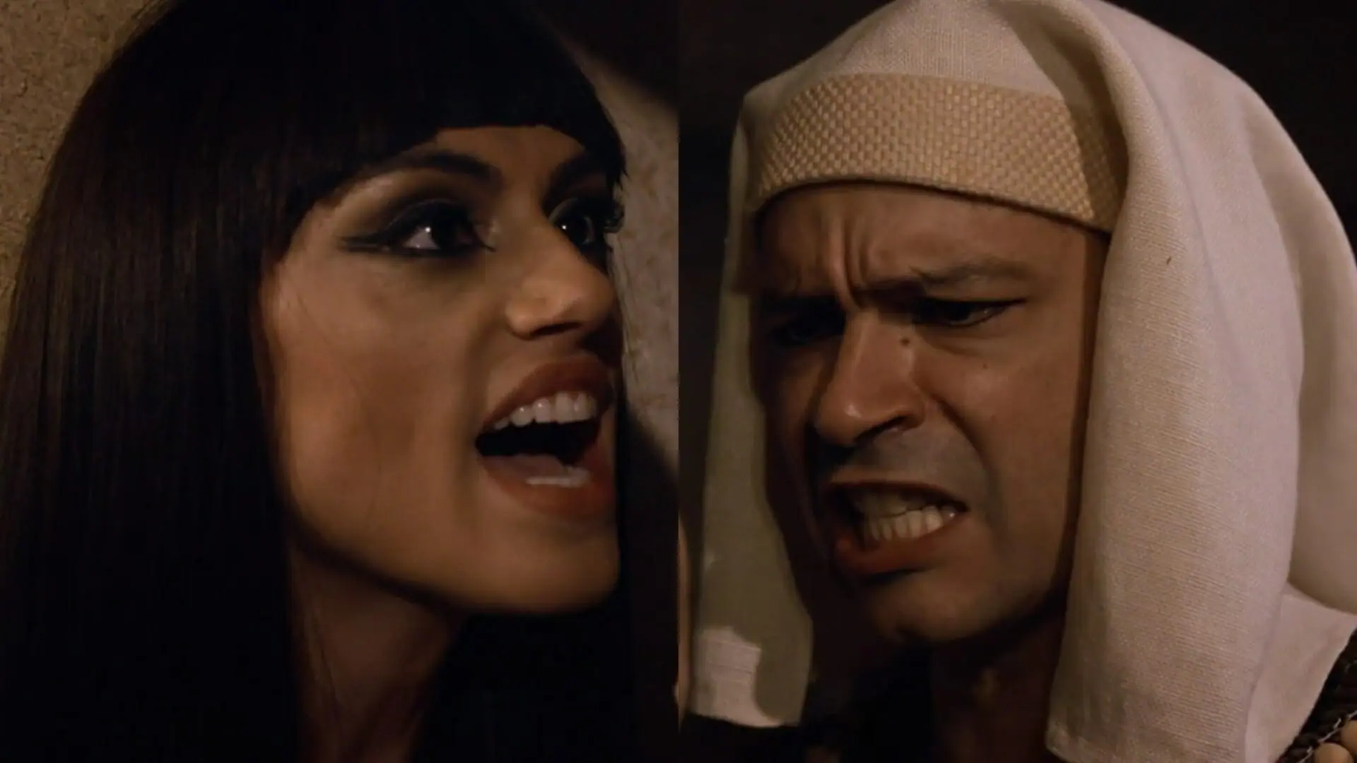 Isabel (Ana Paula Lima) e Apuki (Heitor Martinez) de Os Dez Mandamentos