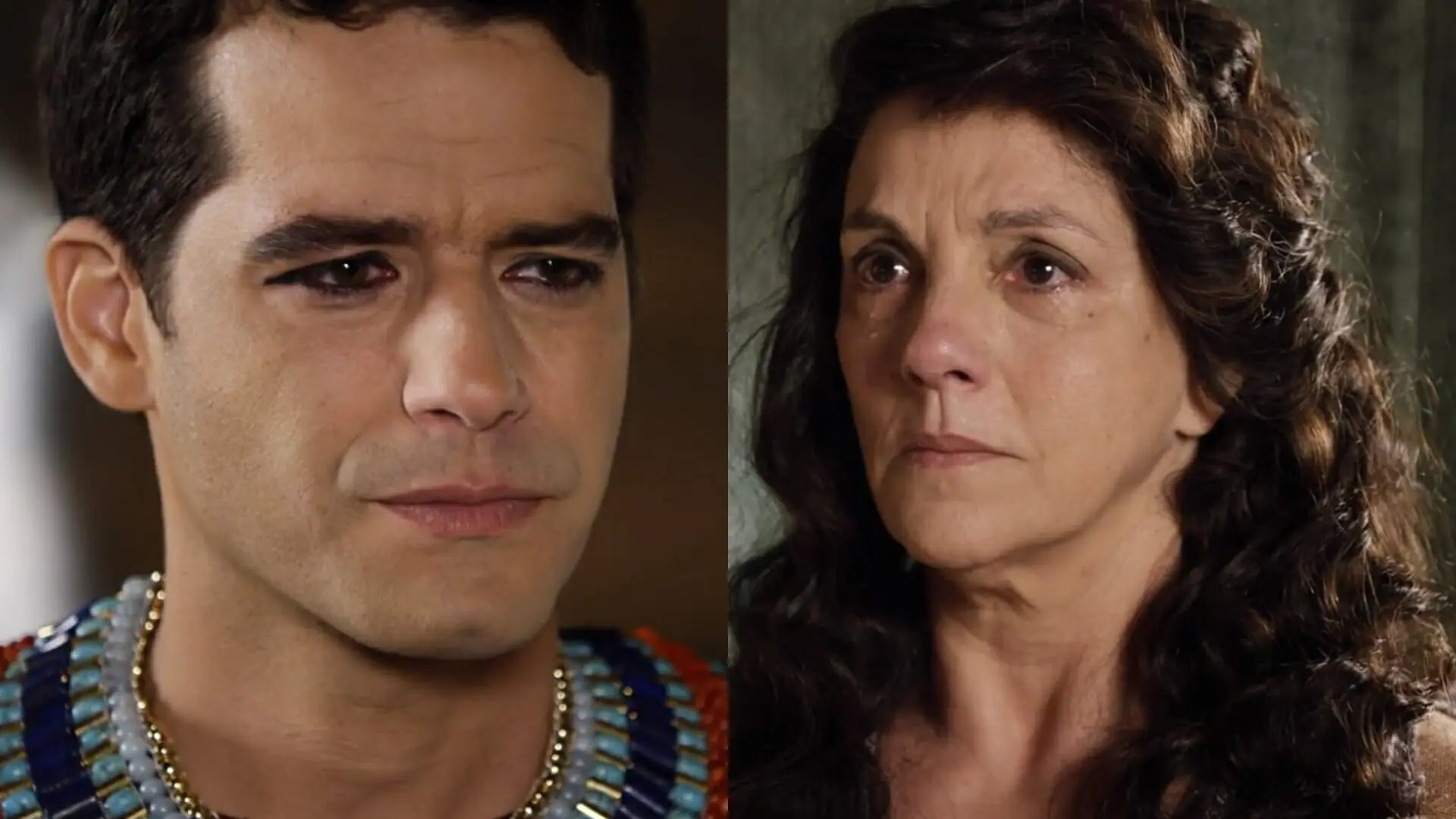 Moisés (Guilherme Winter) e Joquebede (Denise Del Vecchio) de Os Dez Mandamentos