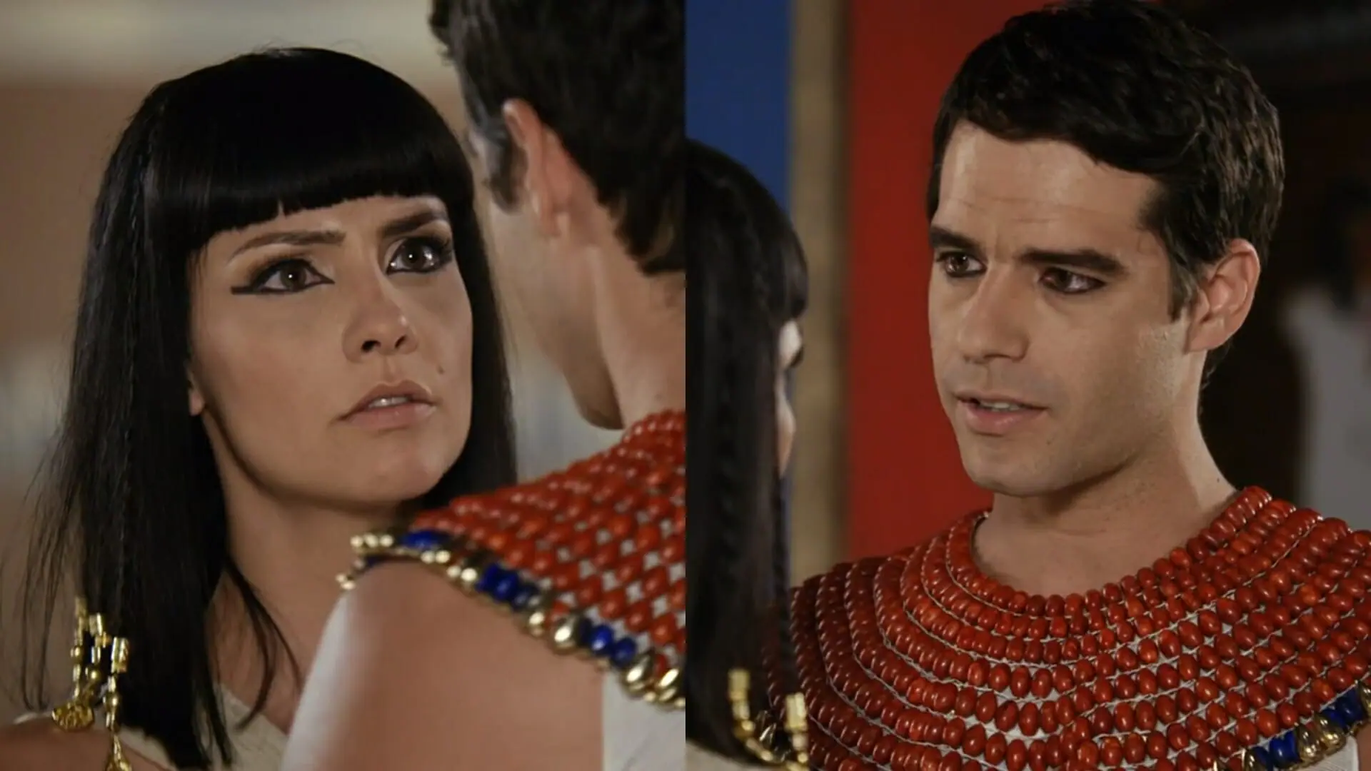 Nefertari (Camila Rodrigues) e Moisés (Guilherme Winter) de Os Dez Mandamentos