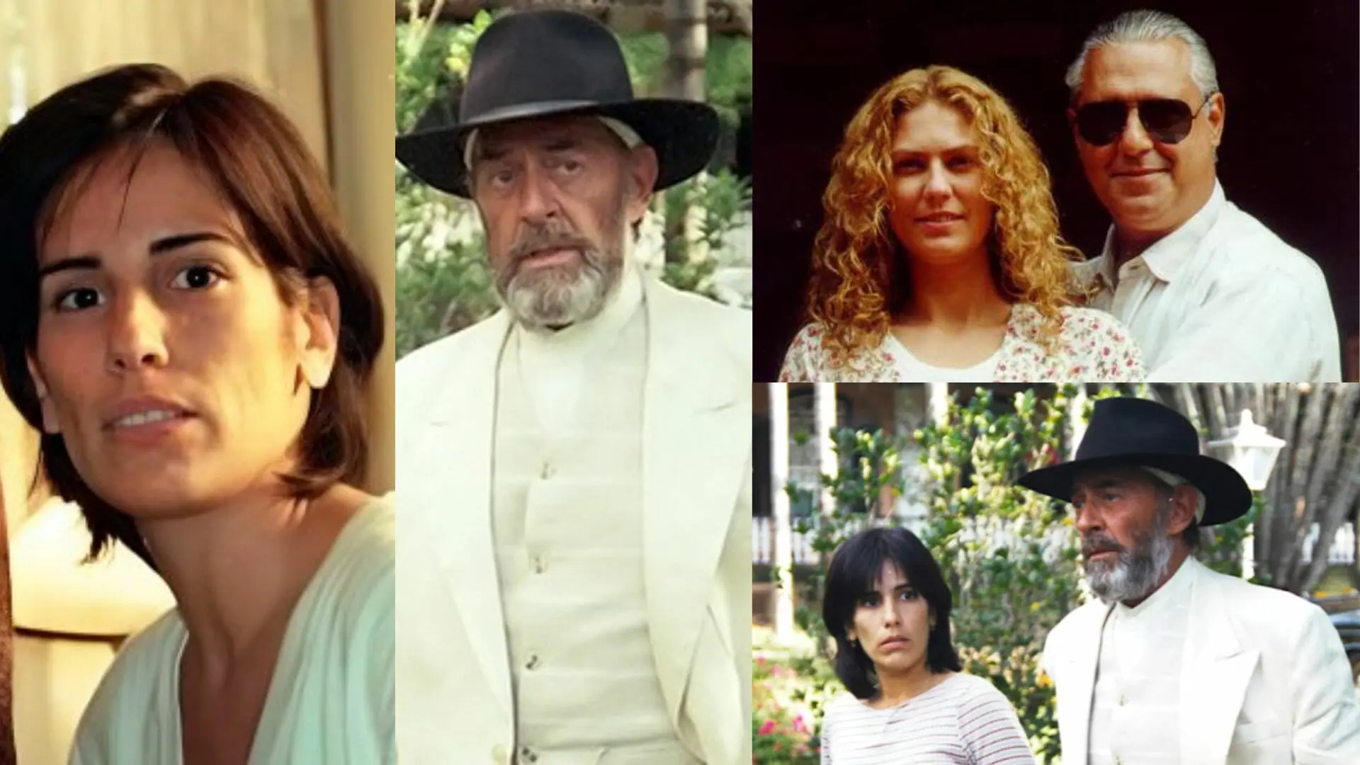 Rafaela e falsa Marieta (Glória Pires), Geremias Berdinazzi (Raul Cortez), Luana (Patrícia Pillar) e Bruno Mezenga (Antônio Fagundes) em O Rei do Gado