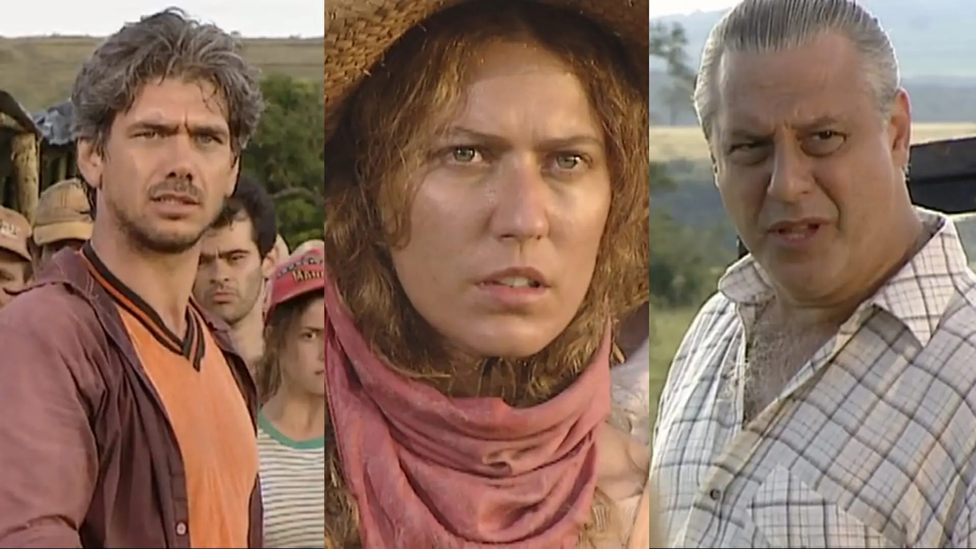 Regino (Jackson Antunes), Luana (Patrícia Pillar) e Bruno (Antonio Fagundes) de O Rei do Gado