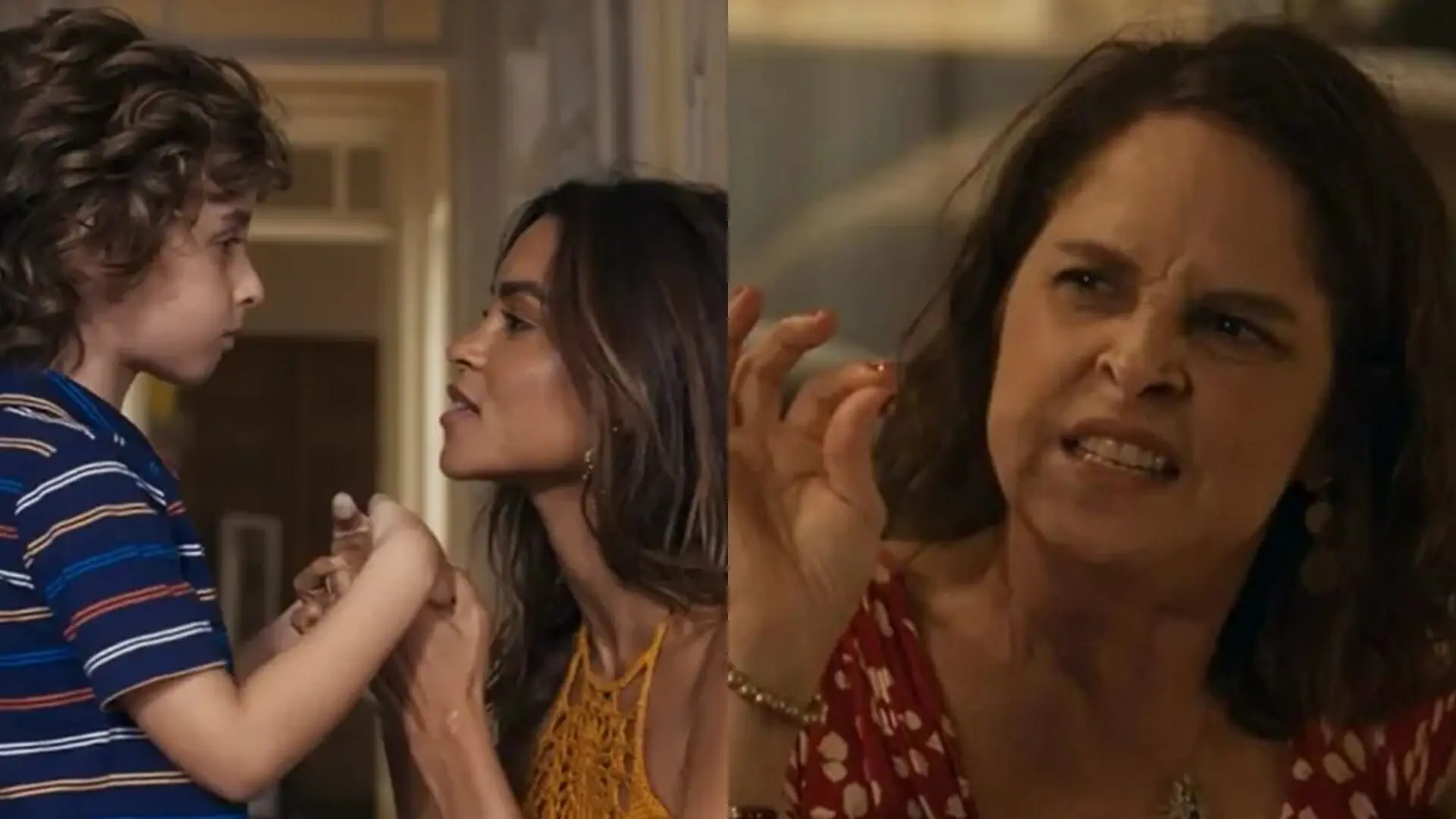 Tonho (Vicente Alvite), Brisa (Lucy Alves) e Núbia (Drica Moraes) de Travessia