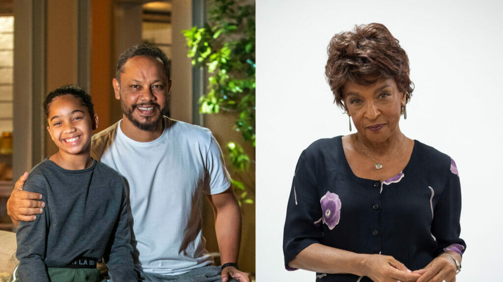 Carlão (Che Moais), Duda (Manu Estevão) e Marlene (Elisa Lucinda) em Vai na Fé