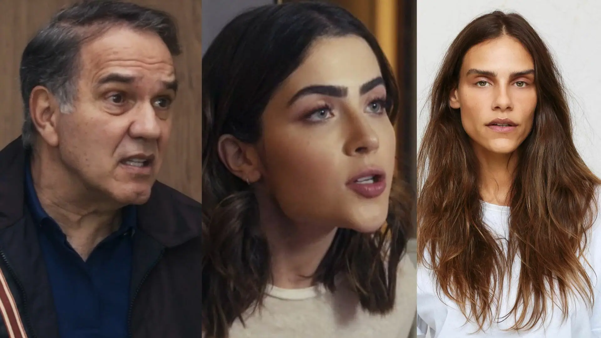 Guerra (Humberto Martins), Chiara (Jade Picon) e Sara (Isabelle Nassar) em Travessia